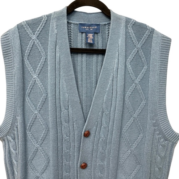 Vintage Towncraft Cable Knit Sweater Vest Grandpa Core Blue Eclectic Men’s XL 🌿 - Picture 3 of 6